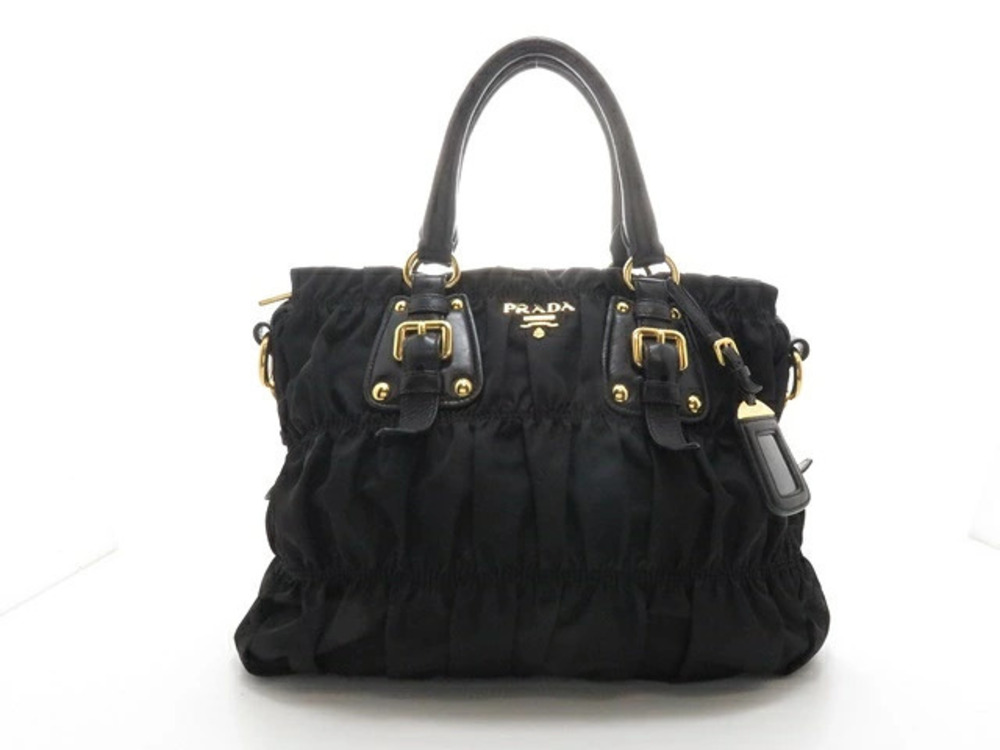 Prada Tessuto Saffiano Shoulder Bag Calfskin Black